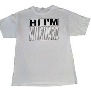 Hanes Mens Large T-Shirt Hi Im Awkward Funny Graphic Tee Short‎ Sleeve Cotton